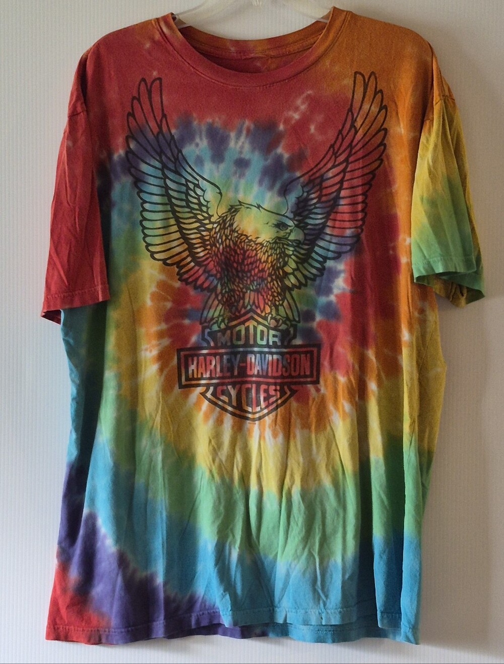 Vintage 2014 Harley-Davidson Heritage Edmonton Tie-Dye Eagle Pin Up T Shirt